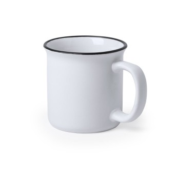 Taza cerámica con anilla en el borde para merchandising