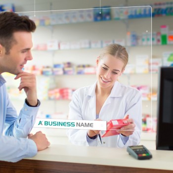 Mampara protección colgante con logo