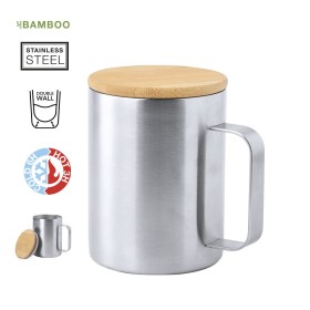 Taza Térmica con tapa en bambú con logo