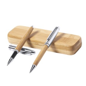 Set de bolígrafos y roller en bambú personalizado