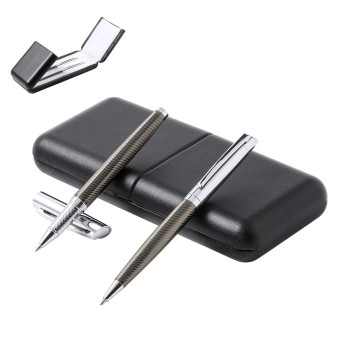 Set bolígrafo y roller en metal con logo